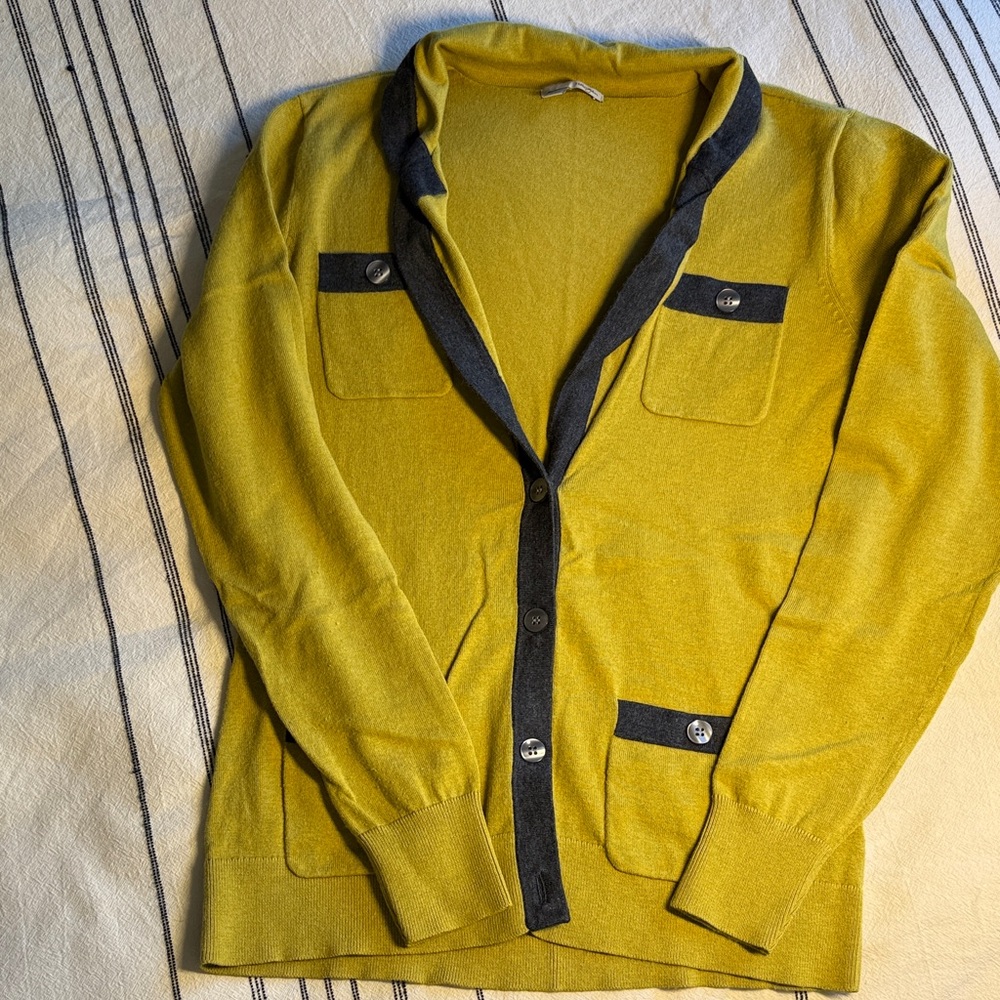 Halogen Yellow and Black Cardigan V-Neck Knit Top
